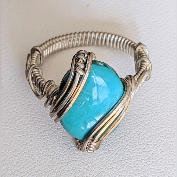 Artisan Sterling Silver Turquoise Ring Southwestern Statement Jewelry Sky Blue - Picture 2 of 15